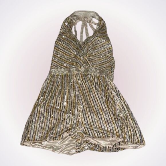 Mac Duggal Gold Sequin Halter Romper | Sz 4 - Picture 1 of 7
